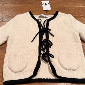 Zara Cream Cardigan with Black Trim